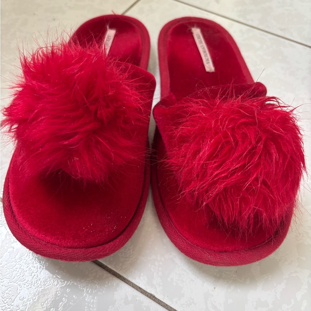 Brand New Victoria’s Secret Red Fuzzy Women's Slide Slippers
